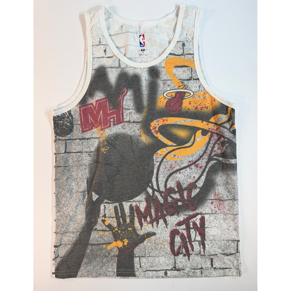 NBA Miami Heat Magic City Graffiti Tank Top Mens Large White Basketball Shirt